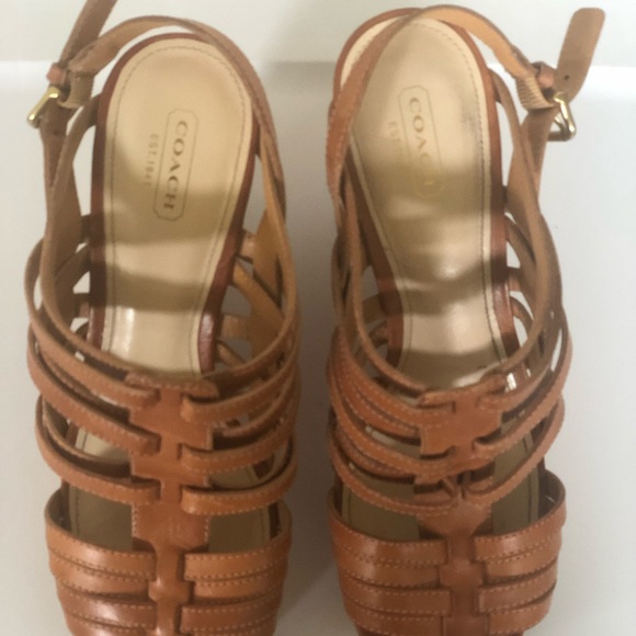 Chestnut Leather Coach Wedges - Picture 4 of 4